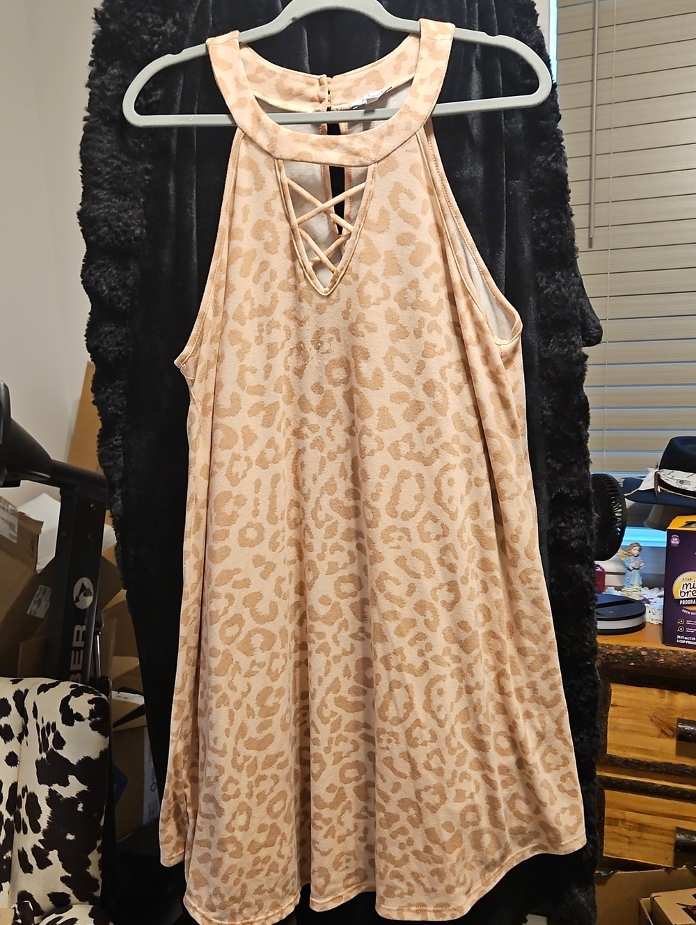 white birch Beige Leopard Print Midi Dress